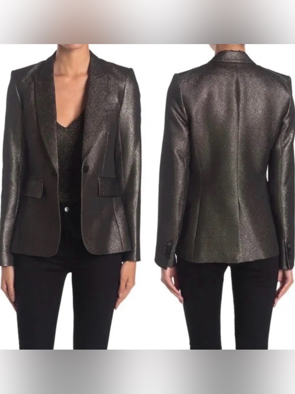 Veronica Beard *Bronze Lamé Cutaway Dickey (zip in) Blazer Metallic NWOT | 8